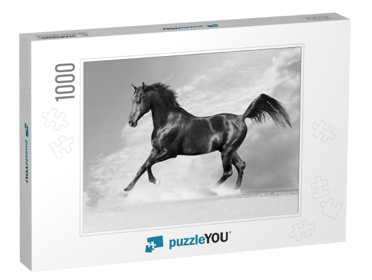 Black Arab Horse in Winter in Monochrome Tone... Jigsaw Puzzle with 1000 pieces