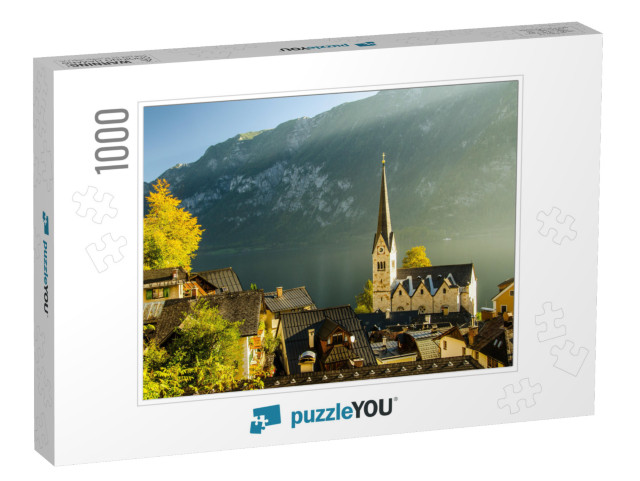 Sunset View of Hallstatt Hallstadt with Blue Sky Above, A... Jigsaw Puzzle with 1000 pieces