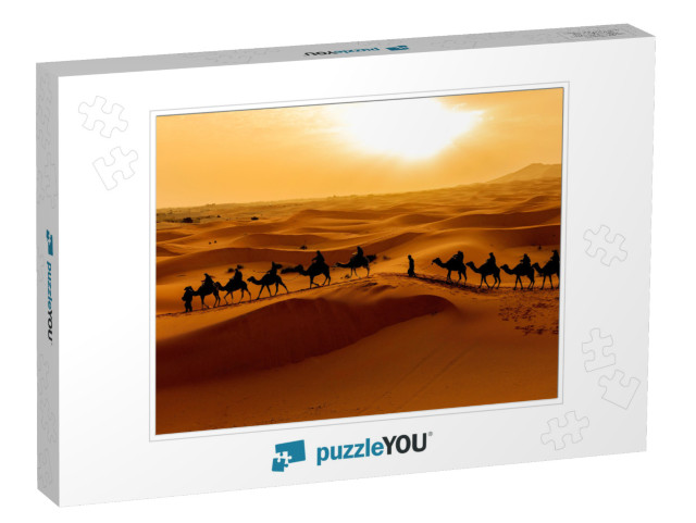 Sahara Desert Silhouette of Camels Caravan of Tourists Ri... Jigsaw Puzzle