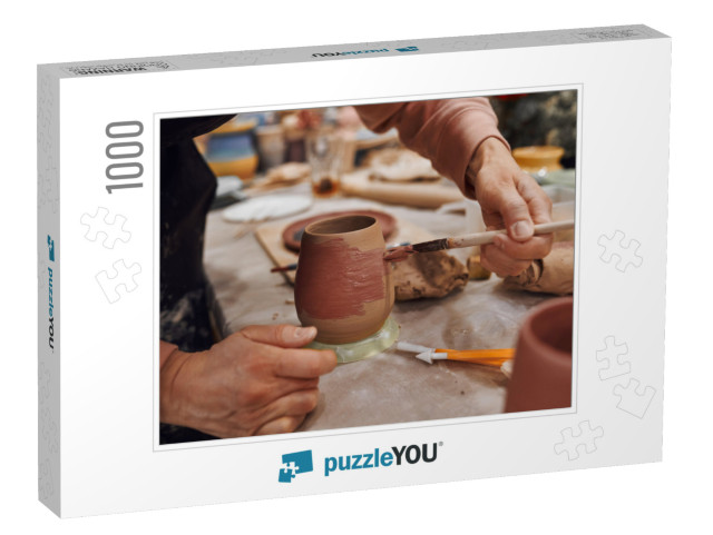 Applying Engobe on a Ceramic Mug with a Brush in A... Jigsaw Puzzle with 1000 pieces