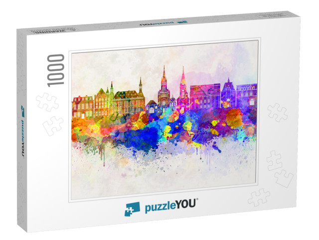 Aachen Skyline in Watercolor Background... Jigsaw Puzzle with 1000 pieces