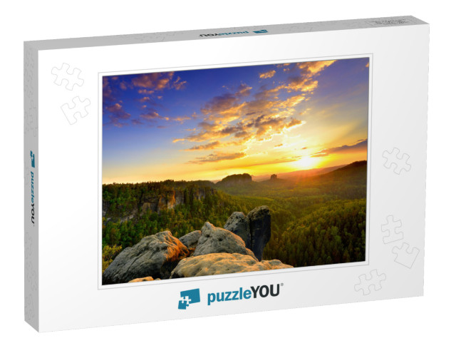 Saxon Switzerland Elbsandstone Sunrise At National Park R... Jigsaw Puzzle