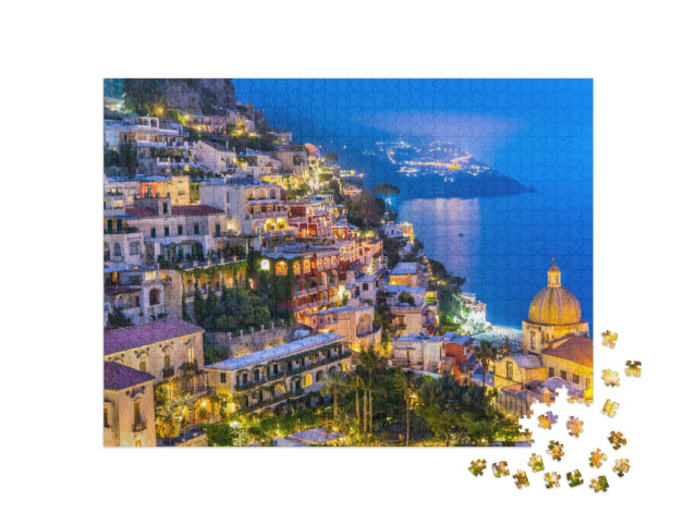 Night View of Positano Village At Amalfi Coast, Italy... Jigsaw Puzzle with 1000 pieces