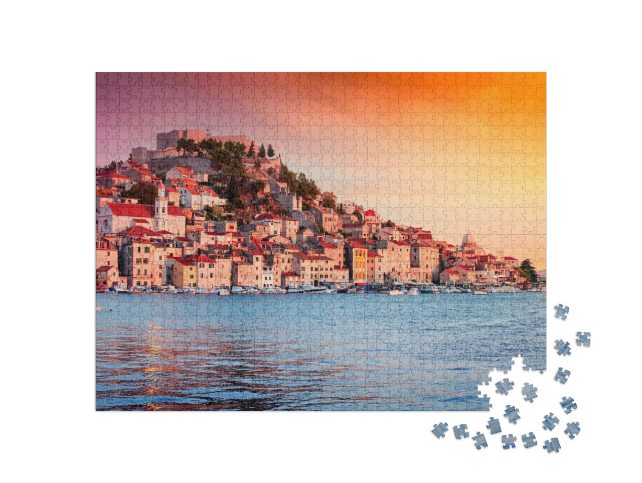 Sunset in Old Town of Sibenik, Croatia. Waterfront View w... Jigsaw Puzzle with 1000 pieces