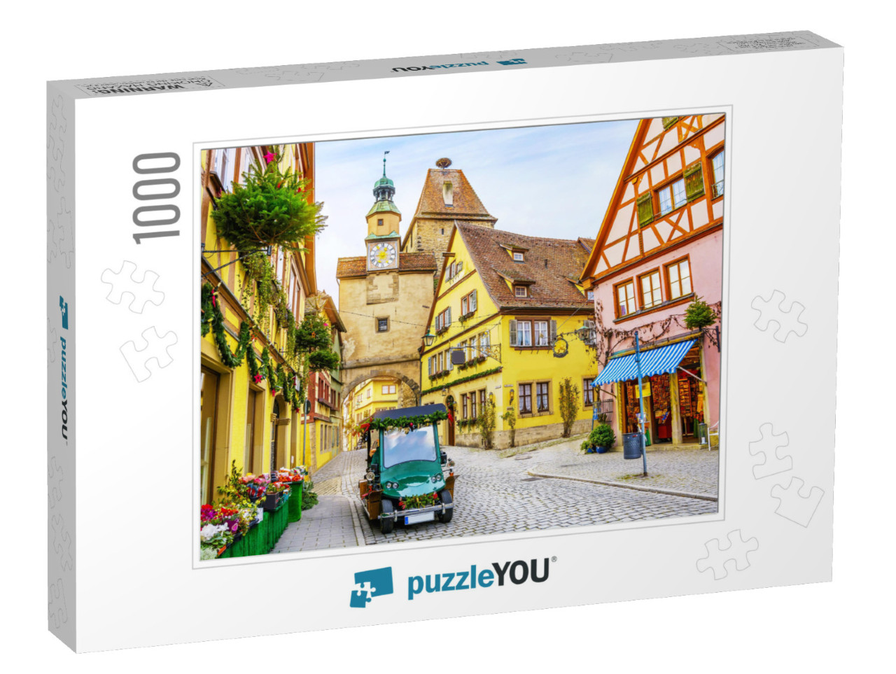 Touristic Retro Car on Picturesque Street, Decorated for... Jigsaw Puzzle with 1000 pieces