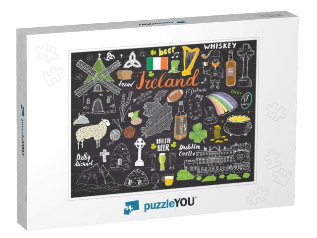 Ireland Sketch Doodles. Hand Drawn Irish Elements Set wit... Jigsaw Puzzle