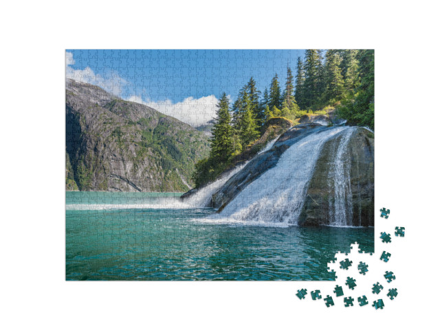 A Beautiful Waterfall Pours Massive Amounts of Water Into... Jigsaw Puzzle with 1000 pieces