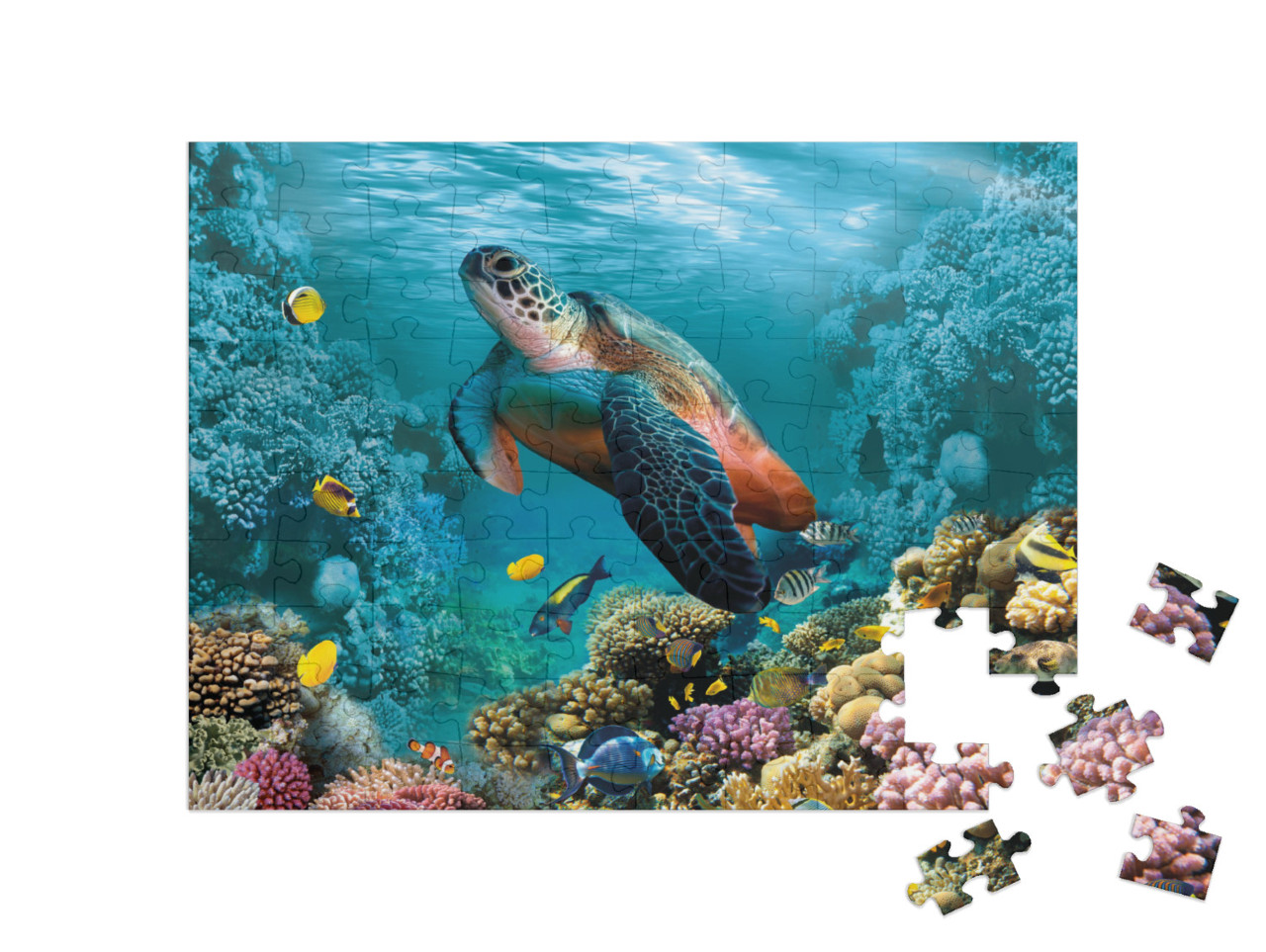 Image for 3D Floor. Underwater World. Turtle. Corals... Jigsaw Puzzle with 100 pieces