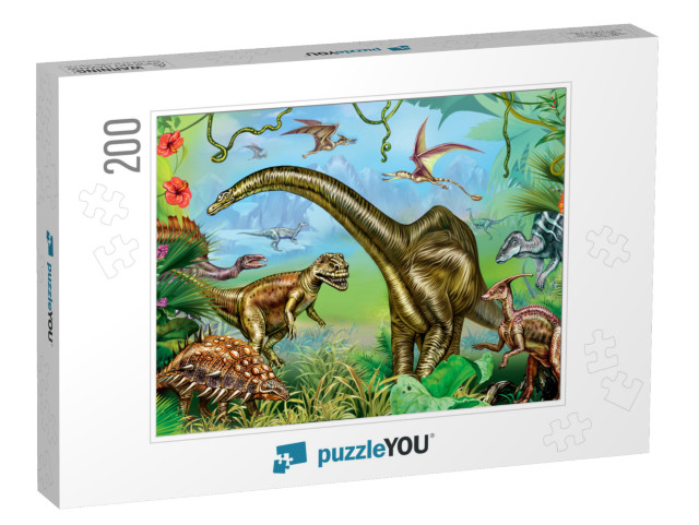 The Ancient World of Dinosaurs, Giant Dinosaurs of the Me... Jigsaw Puzzle with 200 pieces