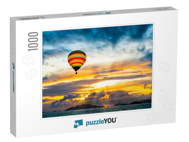 Hot Air Balloon Over the Sea At Sunset... Jigsaw Puzzle with 1000 pieces