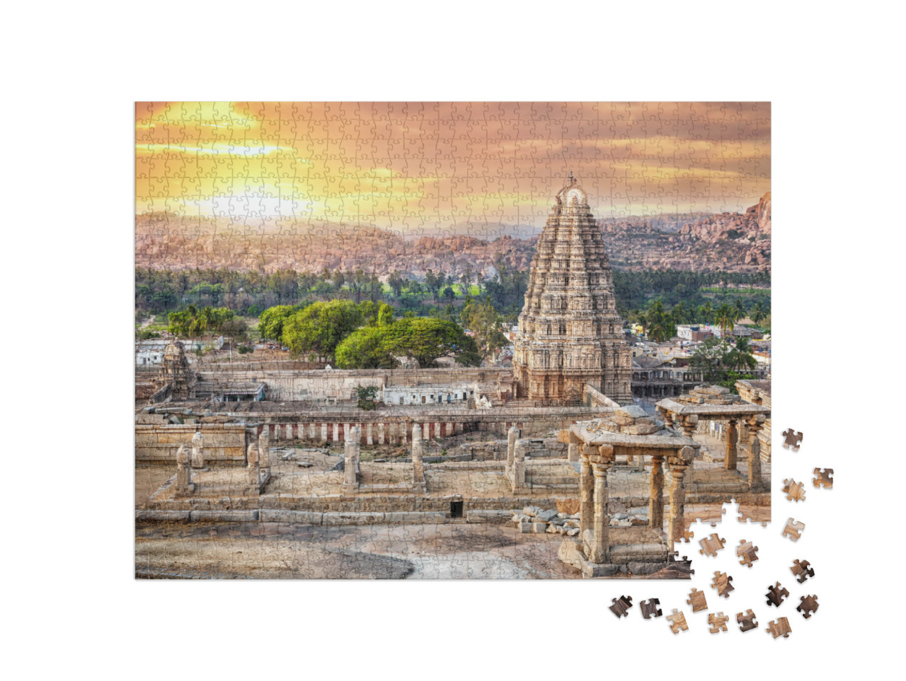 Virupaksha Temple View from Hemakuta Hill At Sunset in Ha... Jigsaw Puzzle with 1000 pieces