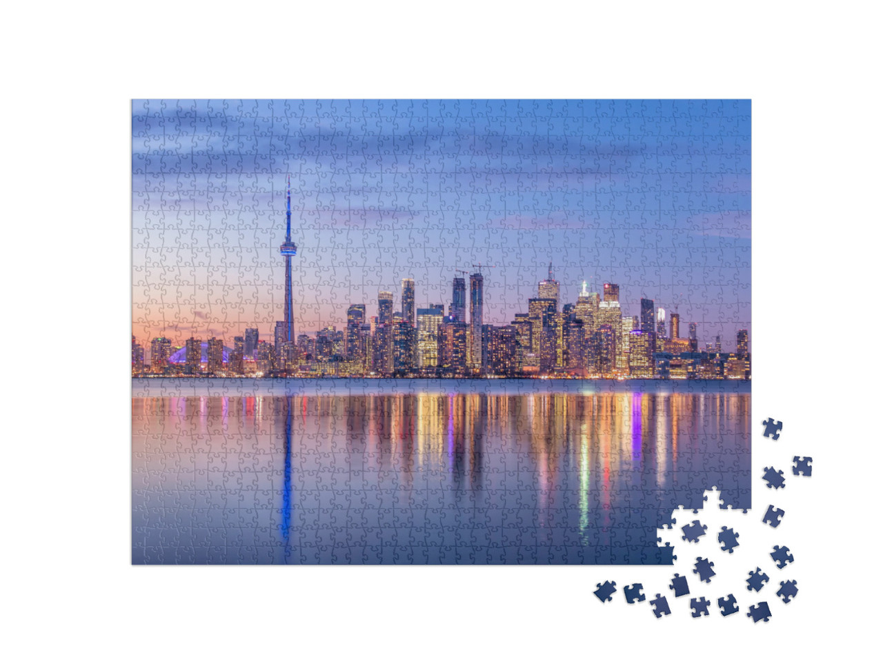 Toronto Skyline with Purple Light - Toronto, Ontario, Can... Jigsaw Puzzle with 1000 pieces