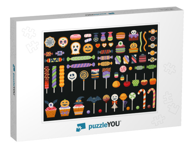 Halloween Sweet Set. Candies, Candy Cane & Lollipop in Sc... Jigsaw Puzzle