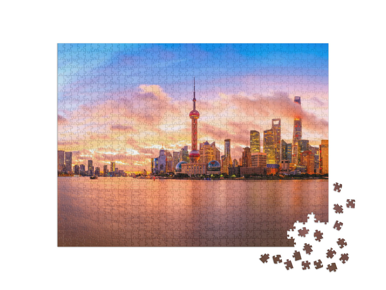 Sunset Architectural Landscape & Skyline in Shanghai... Jigsaw Puzzle with 1000 pieces