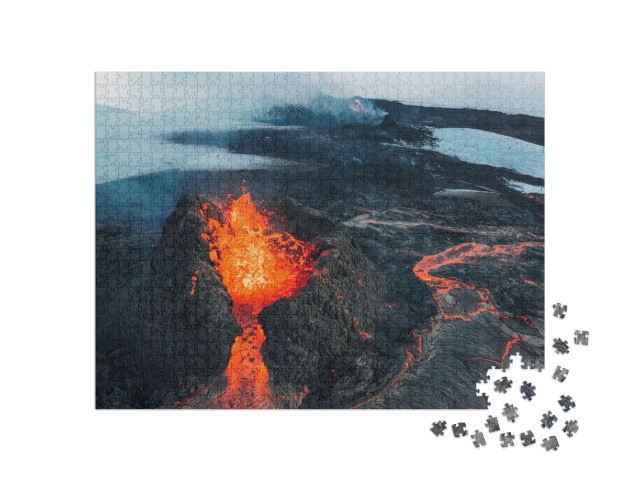 Iceland Volcanic Eruption 2021. the Volcano Fagradalsfjal... Jigsaw Puzzle with 1000 pieces