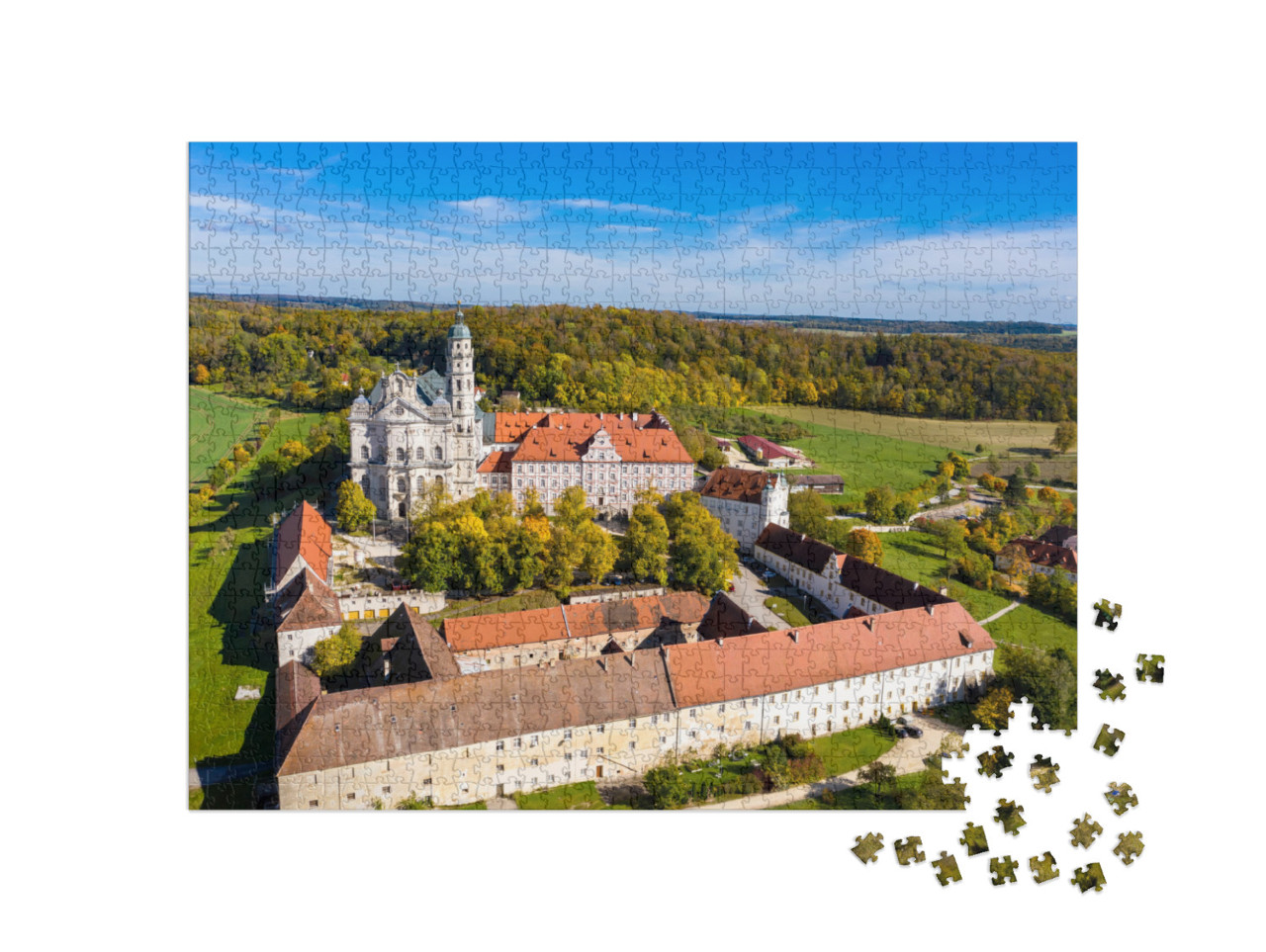 Aerial View Benedictine Monastery, Neresheim Abbey, Neres... Jigsaw Puzzle with 1000 pieces