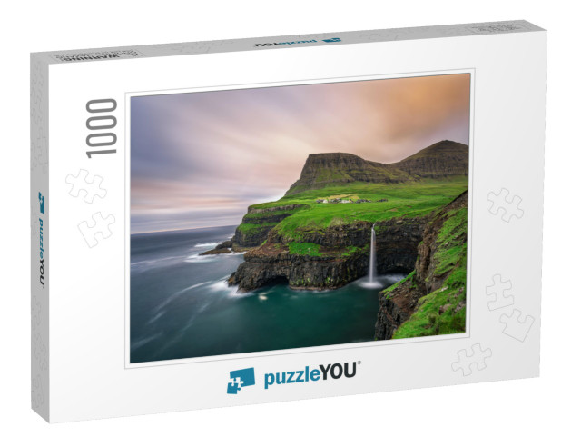 Gasadalur Village & Its Iconic Waterfall, Vagar, Faroe Is... Jigsaw Puzzle with 1000 pieces