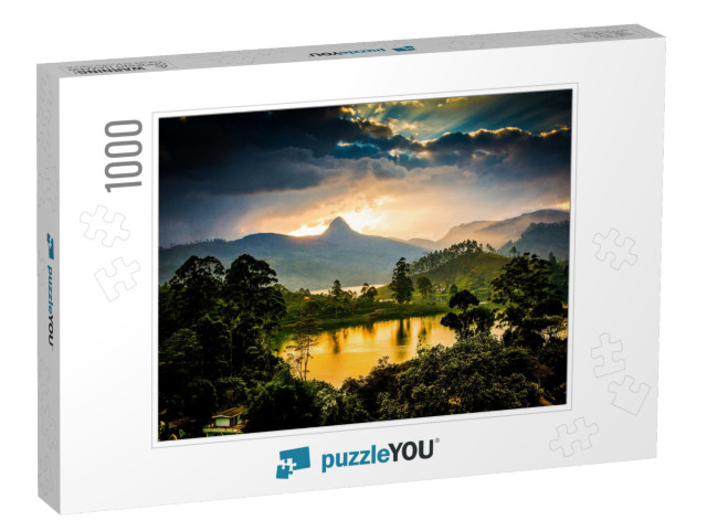 Panorama of the Tea Plantations At Sunset - Sri Pada Peak... Jigsaw Puzzle with 1000 pieces