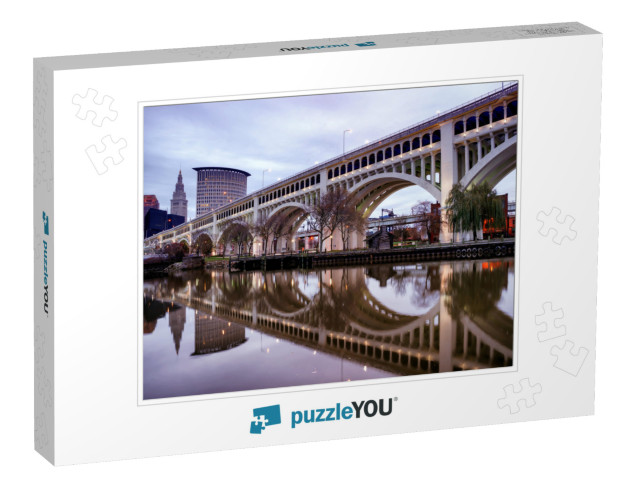 Detroit Superior Bridge Over Cuyahoga River & Downtown Sk... Jigsaw Puzzle