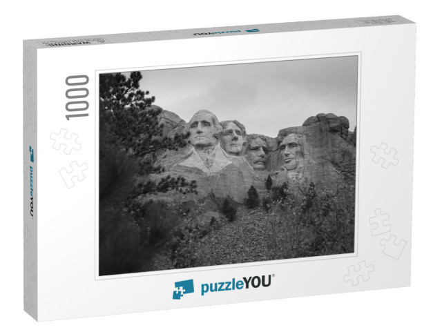 A Greyscale Shot of Mount Rushmore in the Usa... Jigsaw Puzzle with 1000 pieces