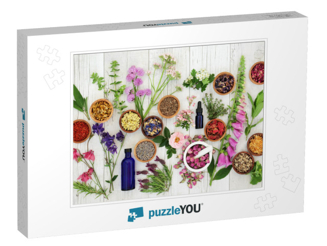 Natural Herbal Medicine Selection with Herbs & Flowers in... Jigsaw Puzzle