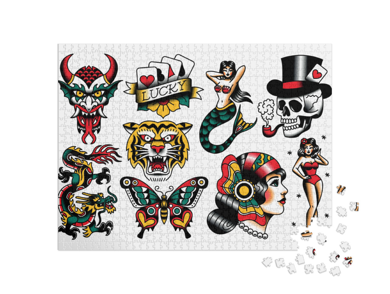 Vector Set of Old School Tattoo Designs... Jigsaw Puzzle with 1000 pieces