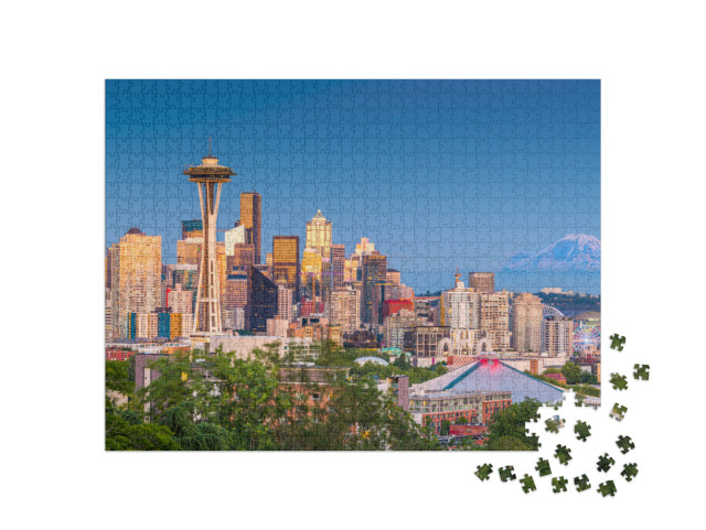 Seattle, Washington, USA Downtown City Skyline At Dusk... Jigsaw Puzzle with 1000 pieces