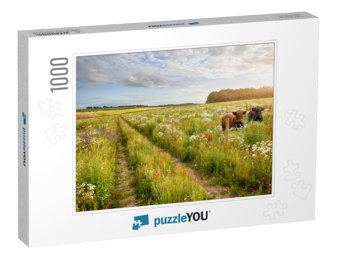 Wild Flower Meadow with Two Beautiful Cows & a Track & Ba... Jigsaw Puzzle with 1000 pieces