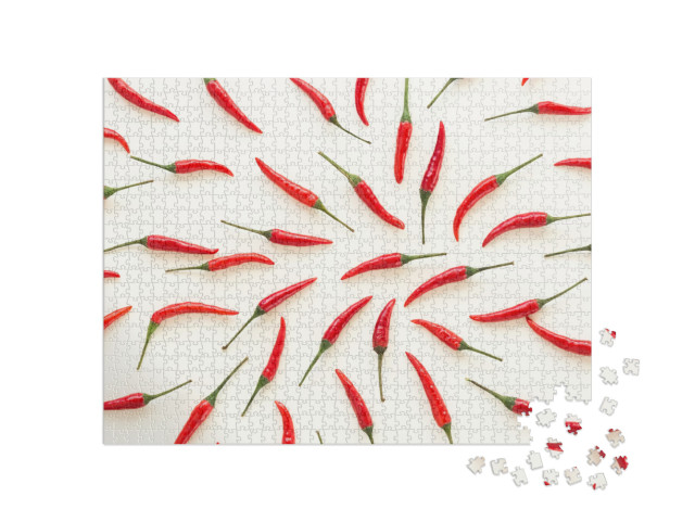 A Lot of Red Hot Chili Peppers on a White Background. a C... Jigsaw Puzzle with 1000 pieces