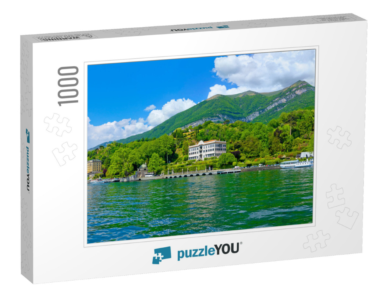 Sunny Panorama At Lake Como with Sightseeing Boat... Jigsaw Puzzle with 1000 pieces