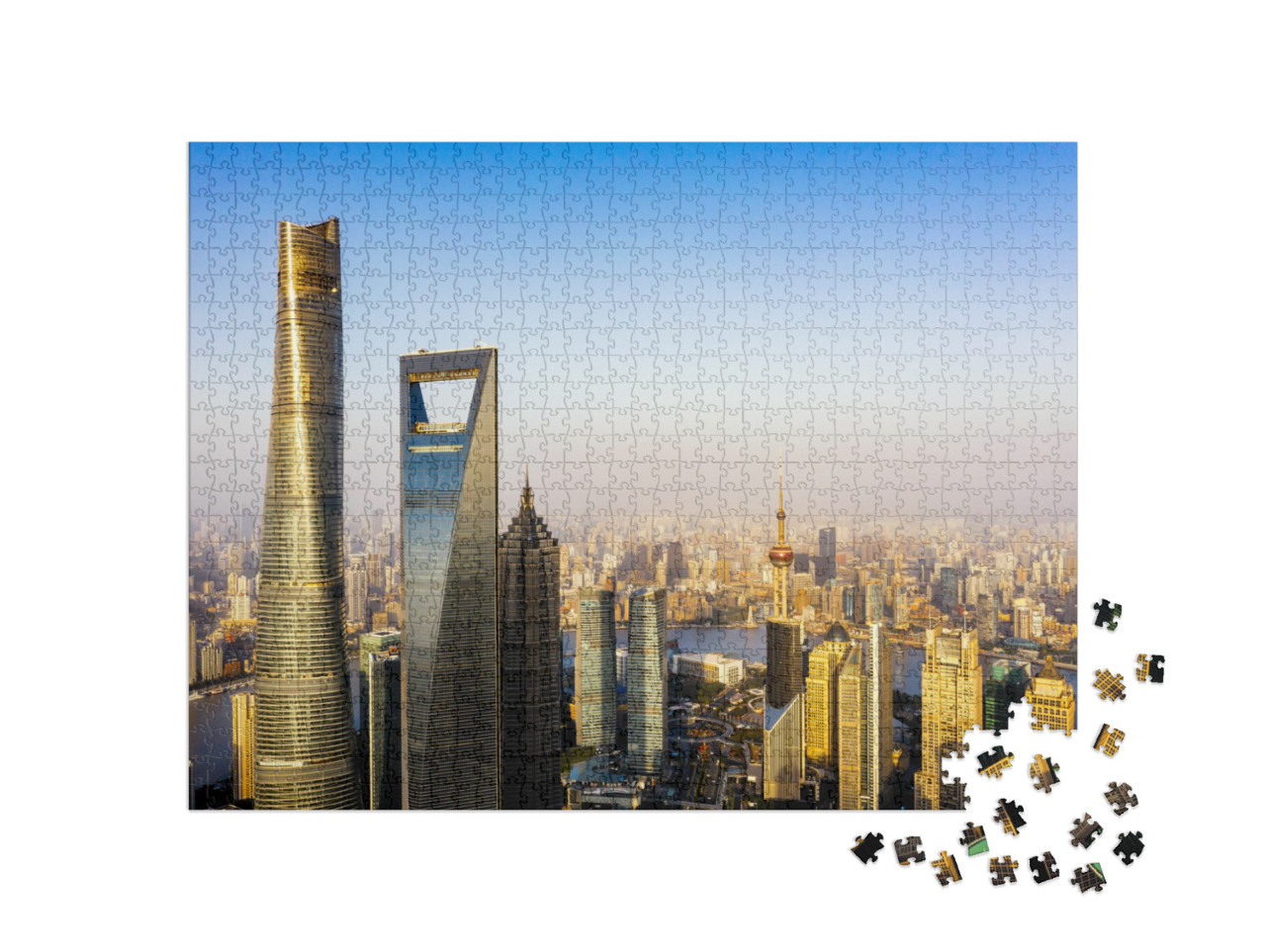 Shanghai Skyline Panorama in Sunset, Pudong Financial Cen... Jigsaw Puzzle with 1000 pieces