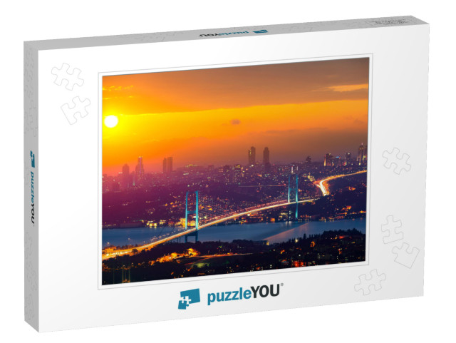 Lovely Sunset Over Bosphorus Bridge Istanbul Turkey... Jigsaw Puzzle