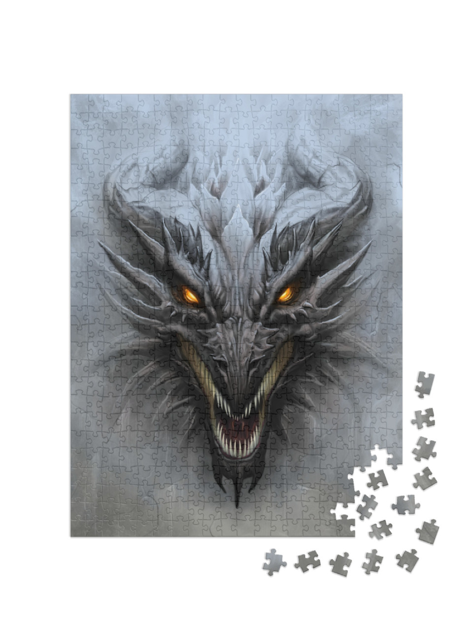 Dragon Head on the Gray Stone Background. Digital Paintin... Jigsaw Puzzle with 500 pieces