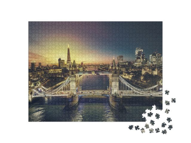 Sunset in London. Business Modern District View... Jigsaw Puzzle with 1000 pieces