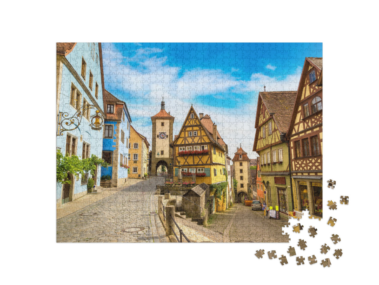 Medieval Old Street in Rothenburg Ob Der Tauber in a Beau... Jigsaw Puzzle with 1000 pieces