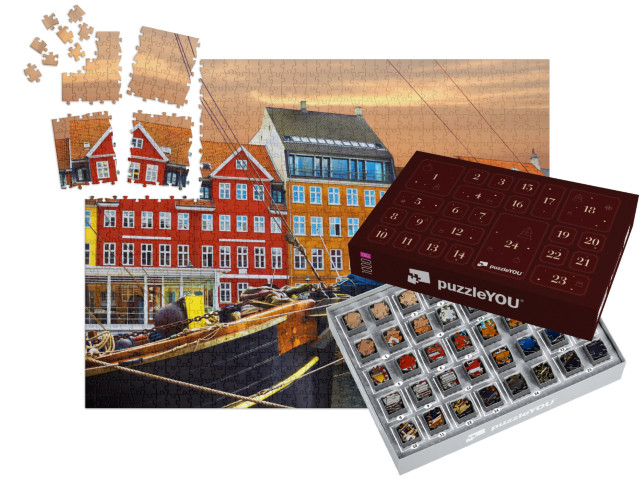 Copenhagen, Denmark. Yacht & Color Houses in Seafront Nyh... | Jigsaw Puzzle Advent Calendar