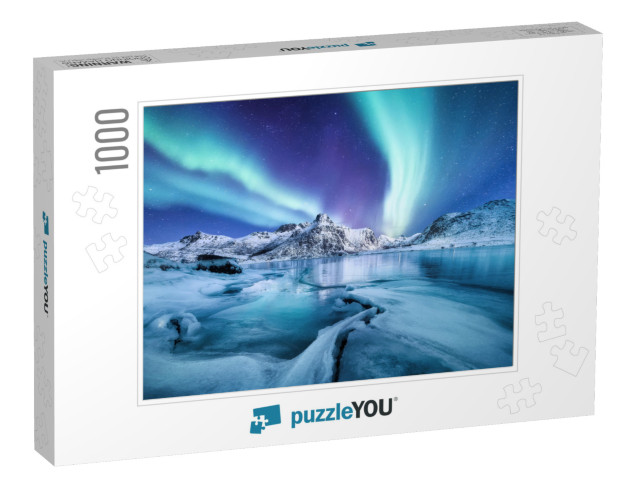 Aurora Borealis, Lofoten Islands, Norway. Northern Light... Jigsaw Puzzle with 1000 pieces