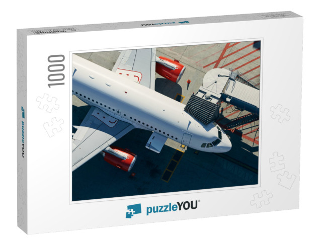 Aerial View of Airport. Preparation of Airplane Before De... Jigsaw Puzzle with 1000 pieces