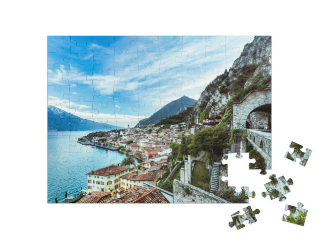 Wonderful Panorama of Limone Sul Garda. Lake Garda Italy... Jigsaw Puzzle with 100 pieces