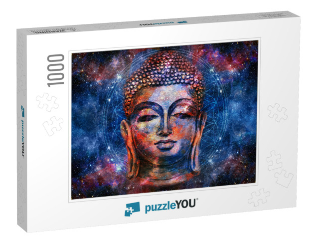 Head of Lord Buddha Digital Art Collage Combined with Wat... Jigsaw Puzzle with 1000 pieces