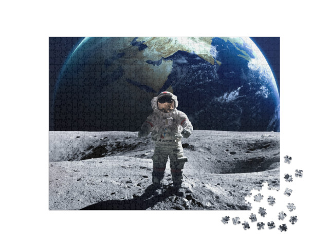 Brave Astronaut At the Spacewalk on the Moon. This Image... Jigsaw Puzzle with 1000 pieces