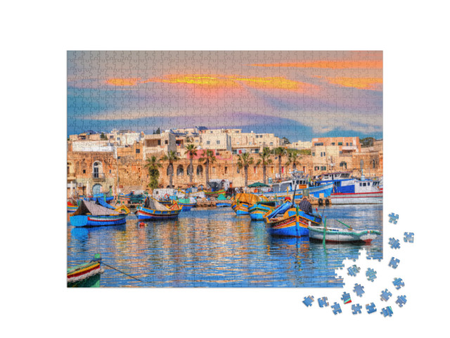 Historic Architecture & Traditional Boats in Marsaxlokk C... Jigsaw Puzzle with 1000 pieces