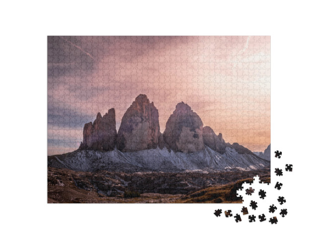 Sunset At the Famous Three Peaks of Lavaredo Drei Zinnen... Jigsaw Puzzle with 1000 pieces