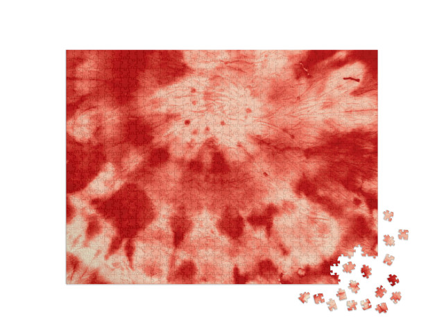 Red Dyeing Pattern. Hippie Circular Kaleidoscope. Artisti... Jigsaw Puzzle with 1000 pieces