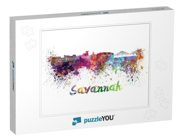 Savannah Skyline in Watercolor Splatters with Clipping Pa... Jigsaw Puzzle