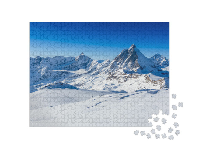 Ski Slope & Snow Covered Winter Mountains. Matterhorn is... Jigsaw Puzzle with 1000 pieces