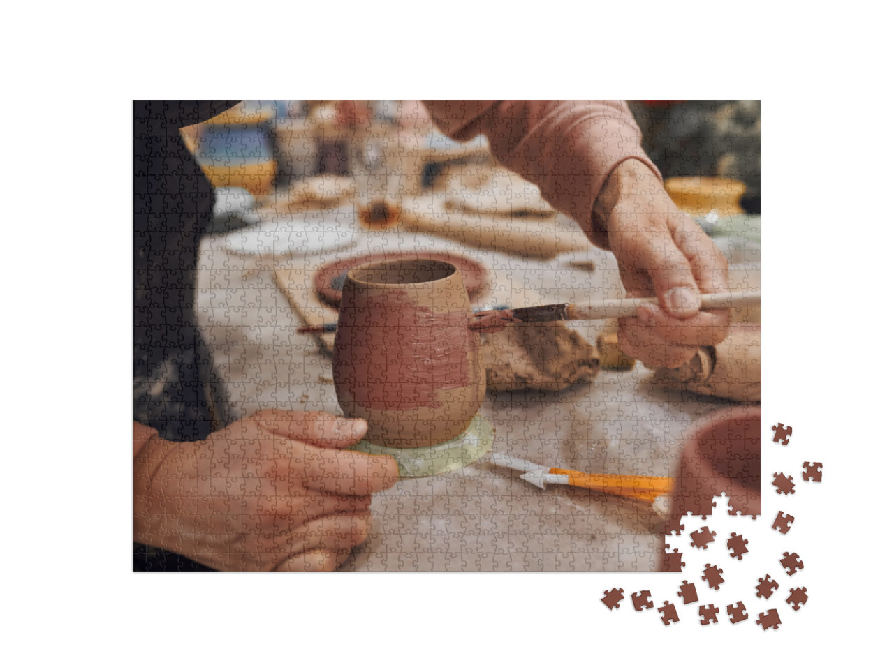 Applying Engobe on a Ceramic Mug with a Brush in A... Jigsaw Puzzle with 1000 pieces