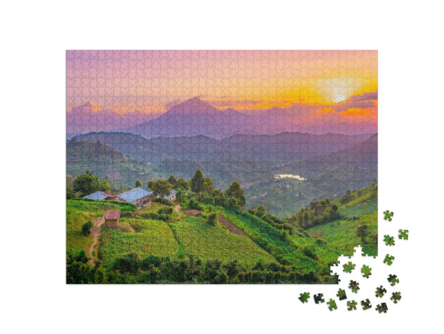 Kisoro Uganda Beautiful Sunset Over Mountains & Hills of... Jigsaw Puzzle with 1000 pieces