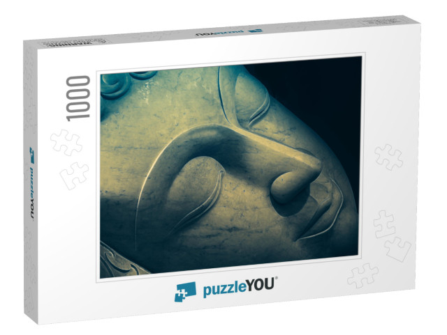 Close Up Beautiful Sleeping Buddha Face with Painting Art... Jigsaw Puzzle with 1000 pieces