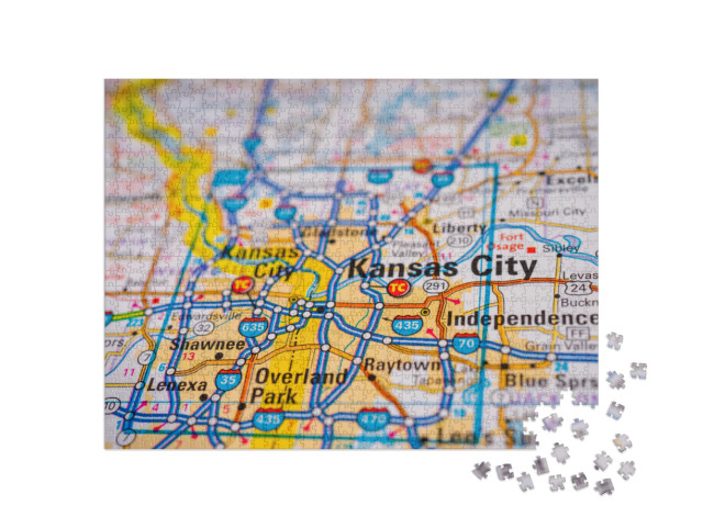 Kansas City on USA Map Travel Background... Jigsaw Puzzle with 1000 pieces